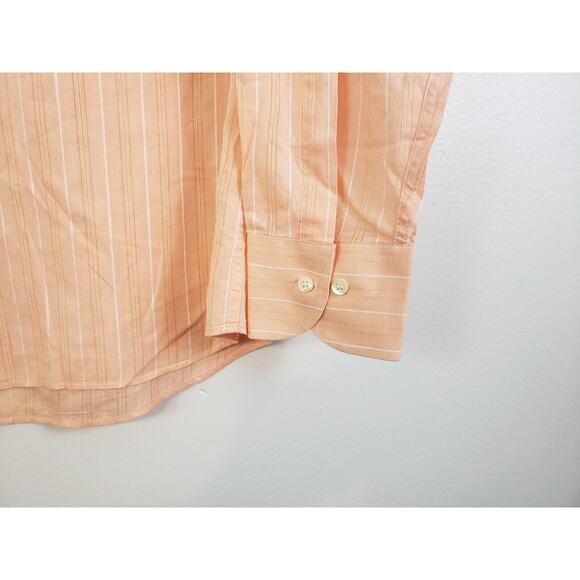 (N) Cassera Men's Shirt Italy Size 41 Stripe Long Sleeve Semi Sheer Orange - Picture 3 of 10